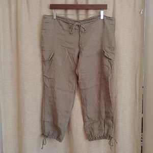 Olive Green 100% Linen Capri Pants/ Acrobat